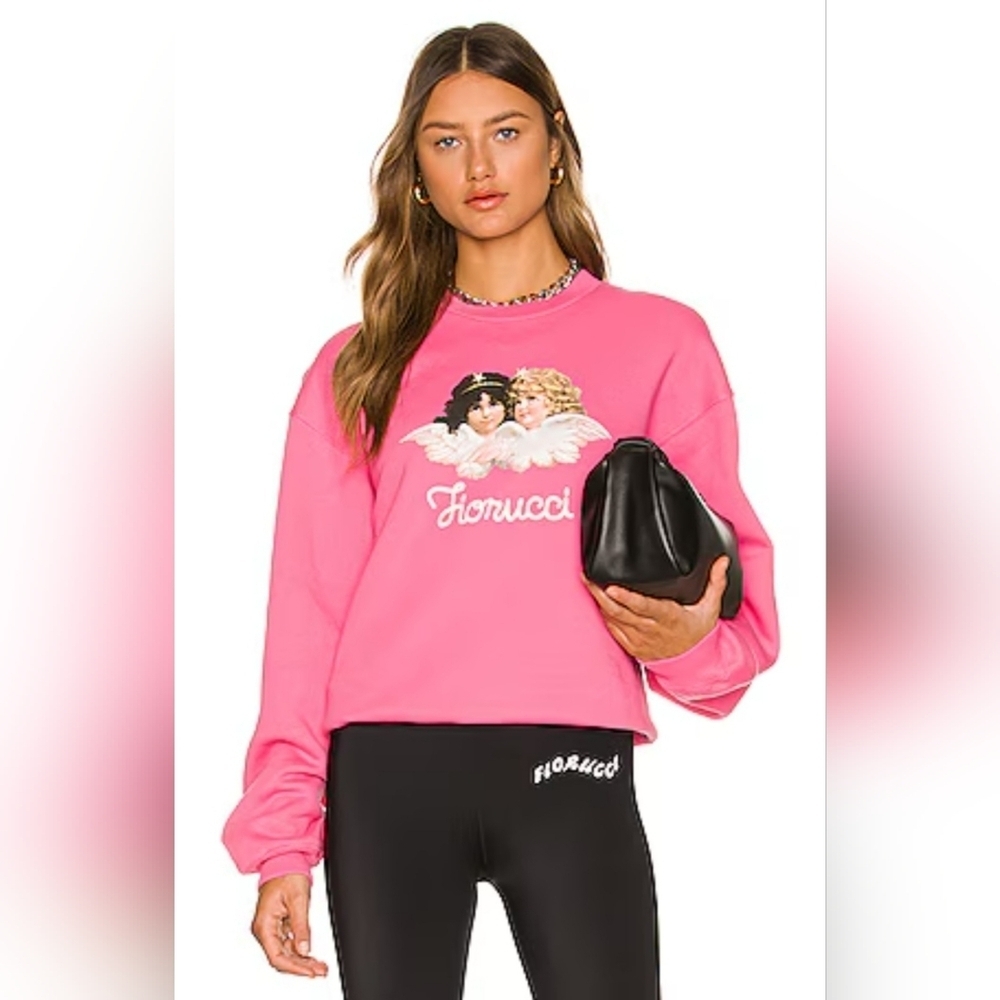 Fiorucci Angels Pink Sweatshirt XS Cotton Made in Portugal Iconic Logo Pullover